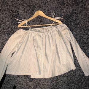 Striped white and blue top open shoulders